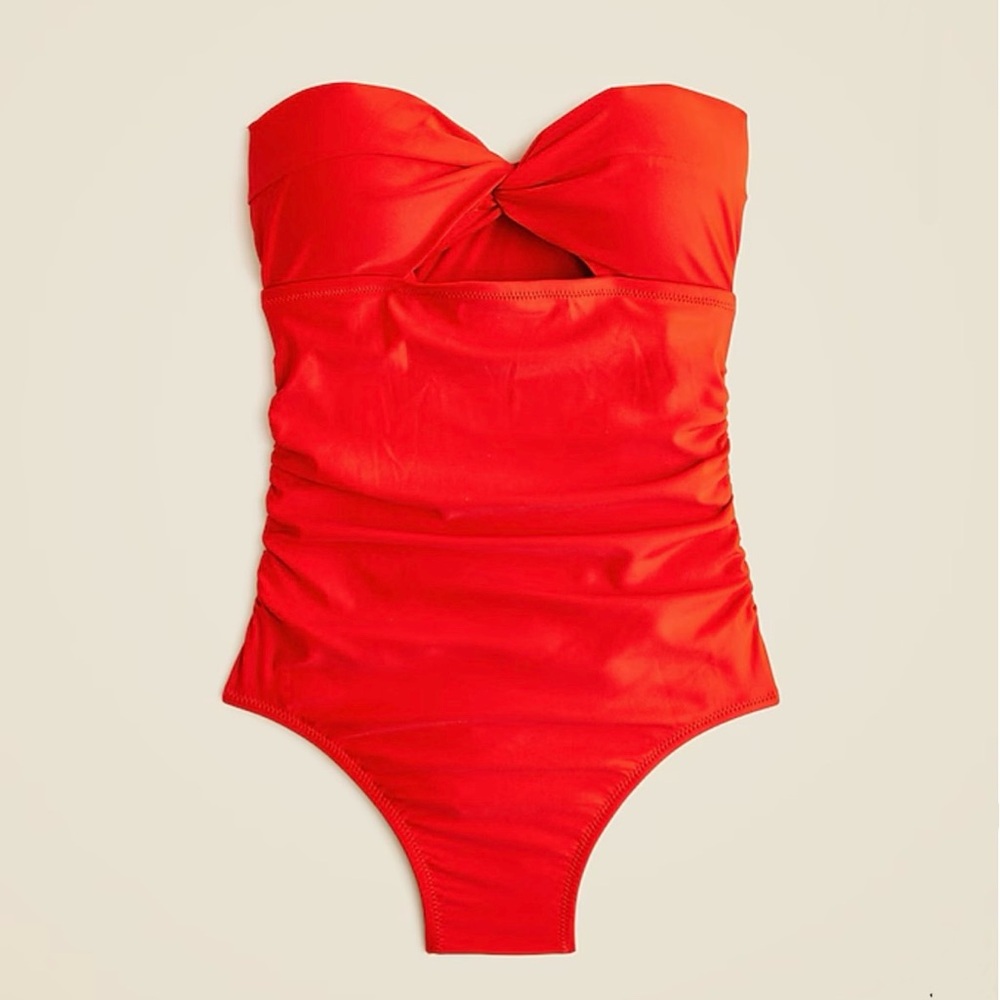 J.Crew Long-Torso Ruched Cutout One-Piece, Red